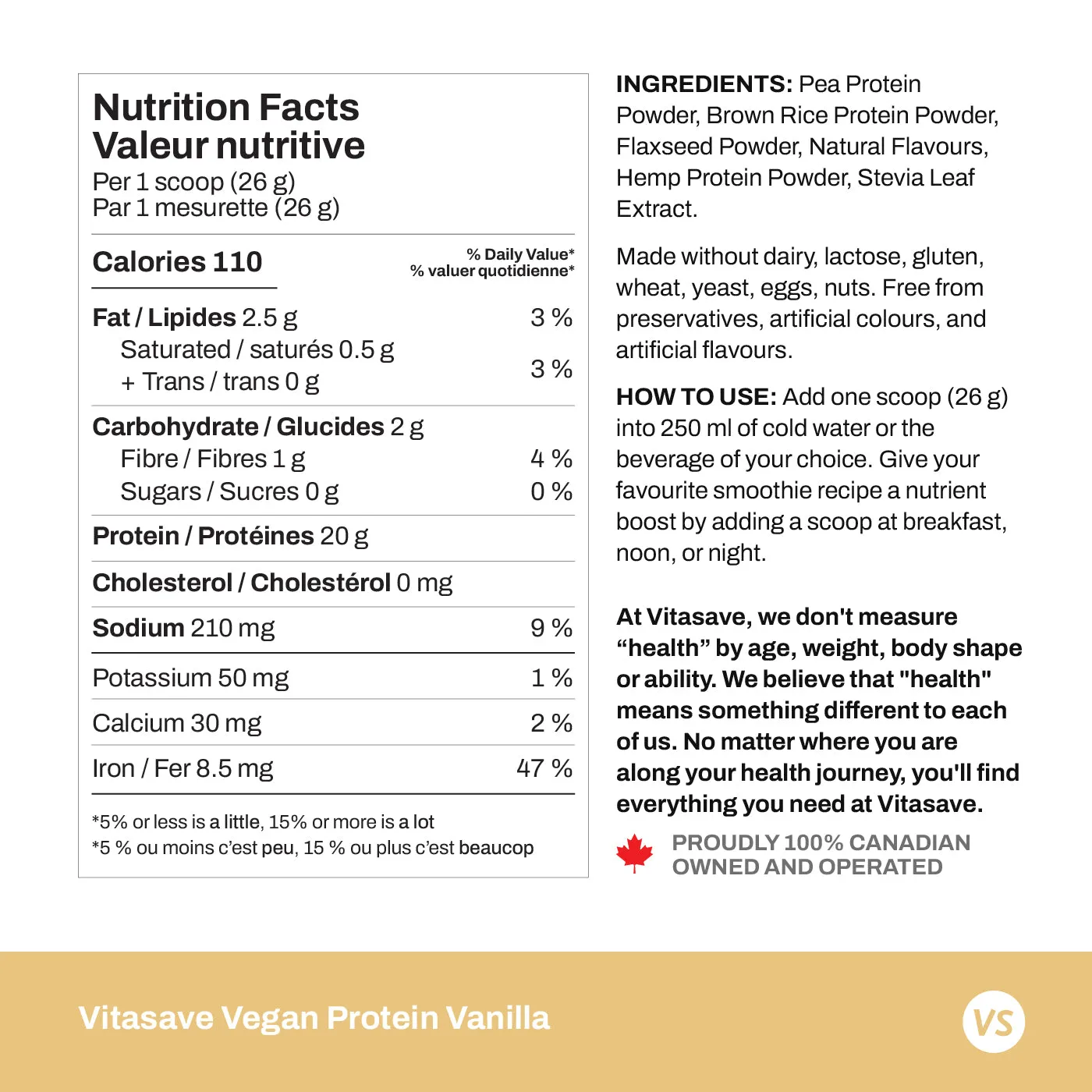 Vitasave Vegan Protein - Vanilla (750 G)