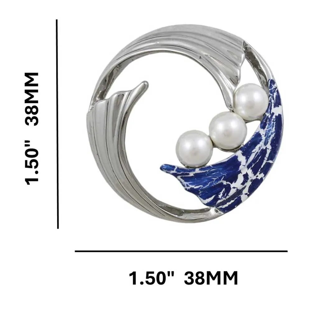 Waves with Blue Crackled Enamel and Pearls Brooch Pin - PP700