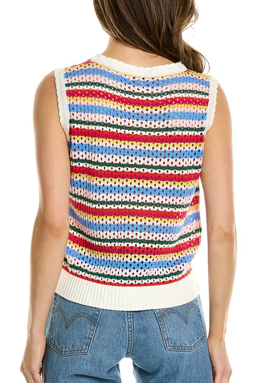 White Colorful Blanket Stripe Knit Sweater Vest