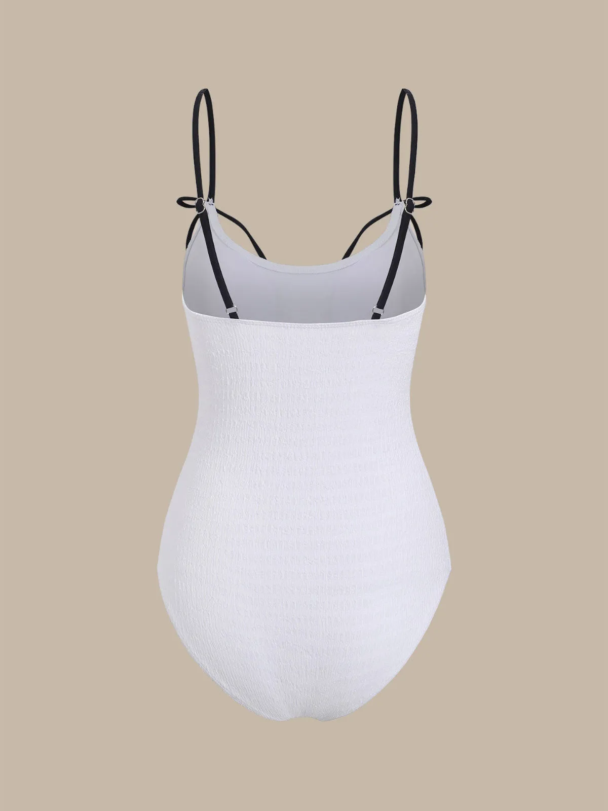 White Contrast Bowknot One-Piece Swimsuit