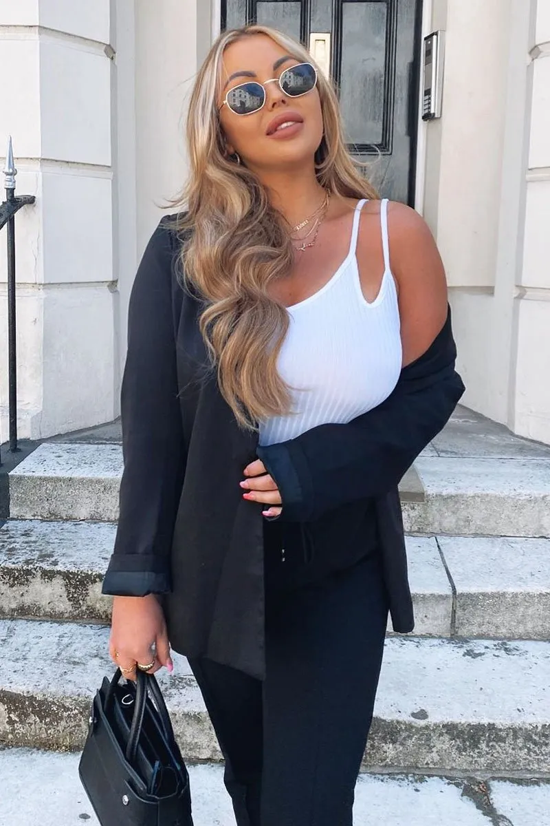White Ribbed Double Strap One Shoulder Bodysuit - Lavia