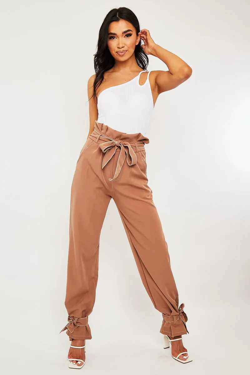 White Ribbed Double Strap One Shoulder Bodysuit - Lavia