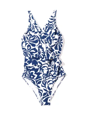 Wide Strap Wrap One Piece Swimsuit Poolside