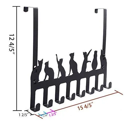 Wintek Over the Door Hook Hanger, Heavy Duty Organizer Rack for Towel, Coat , Bag - 8 Hooks, (Black)