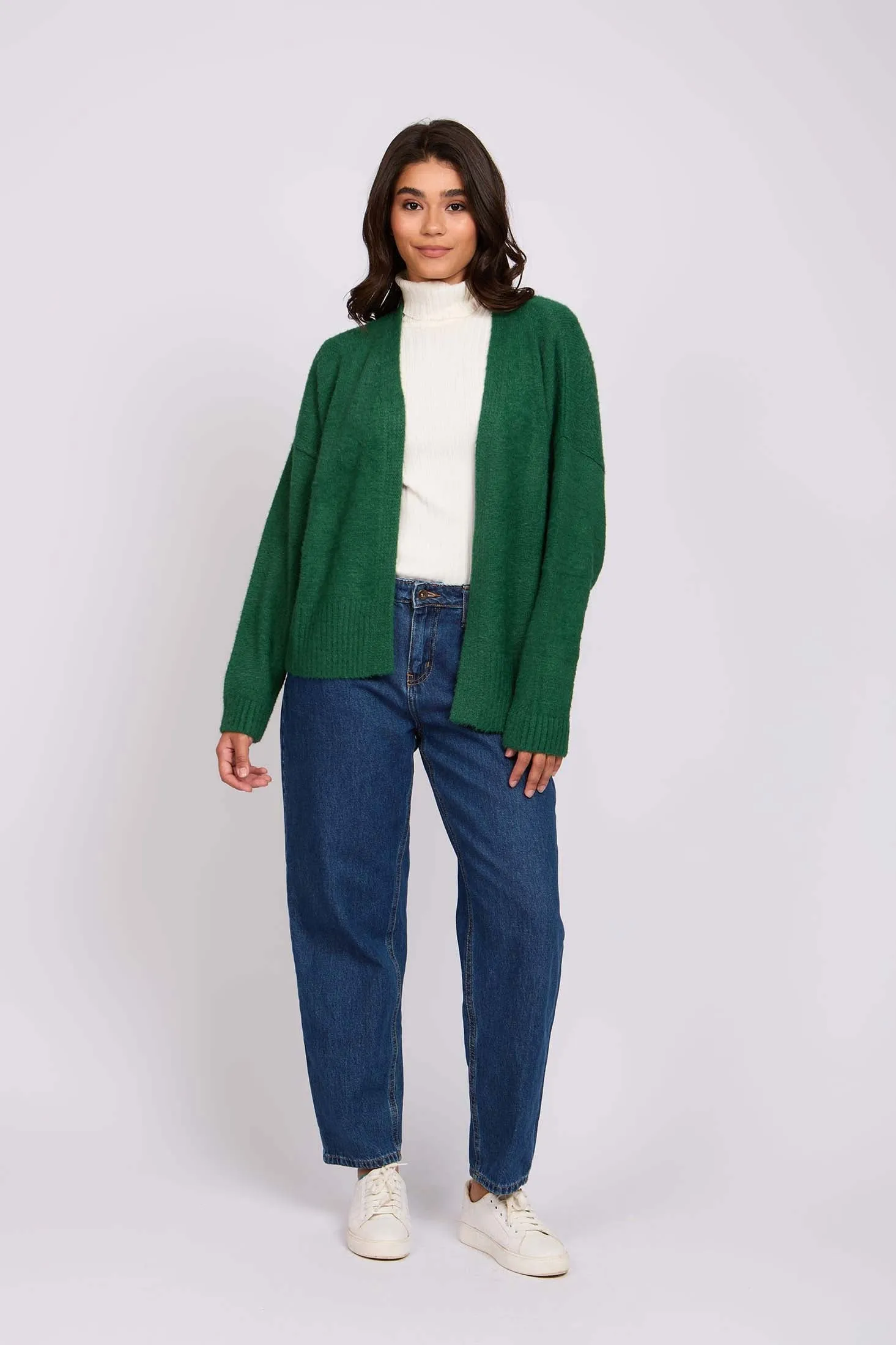 Women Long Loose Cardigan Green