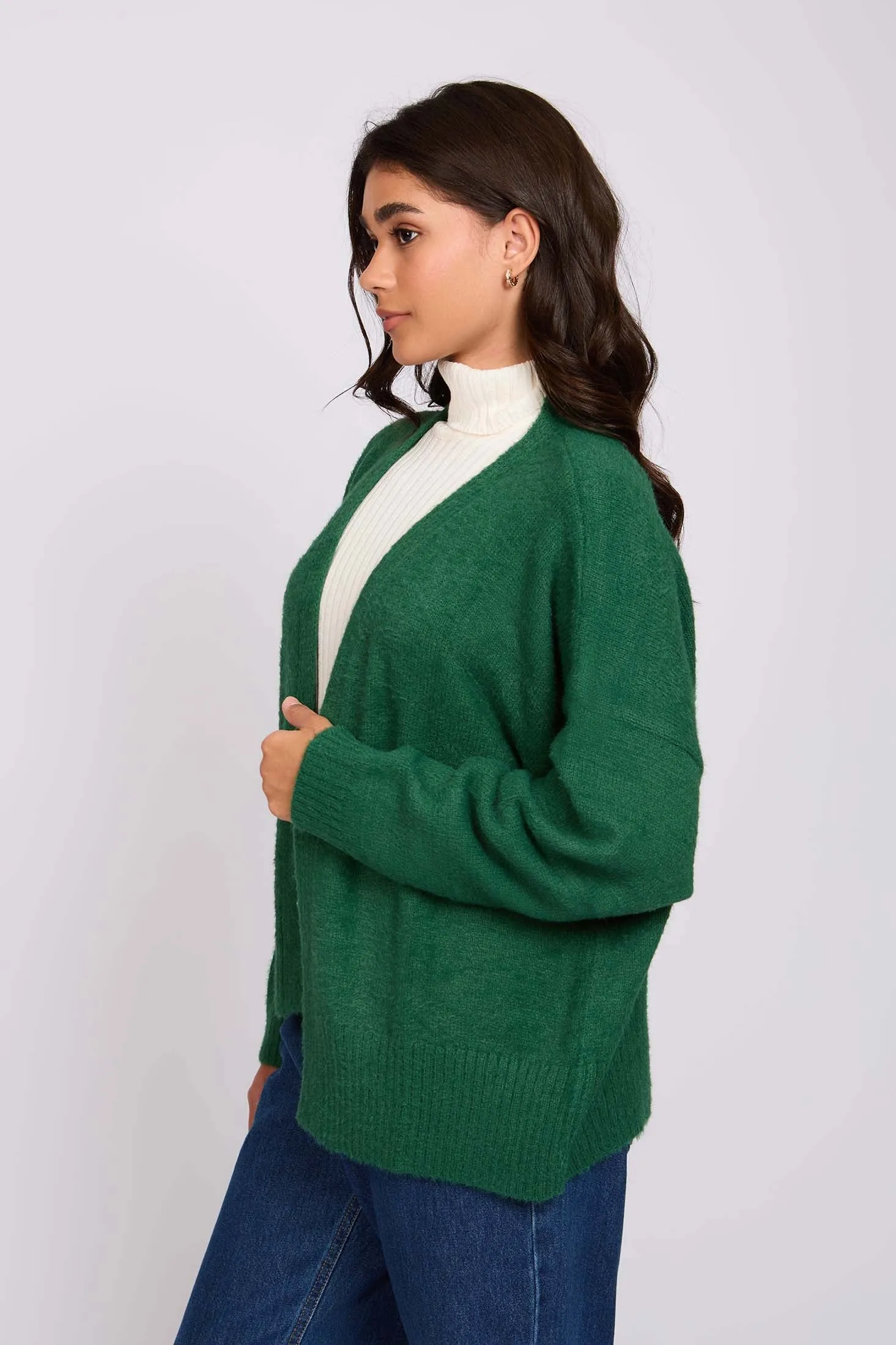 Women Long Loose Cardigan Green