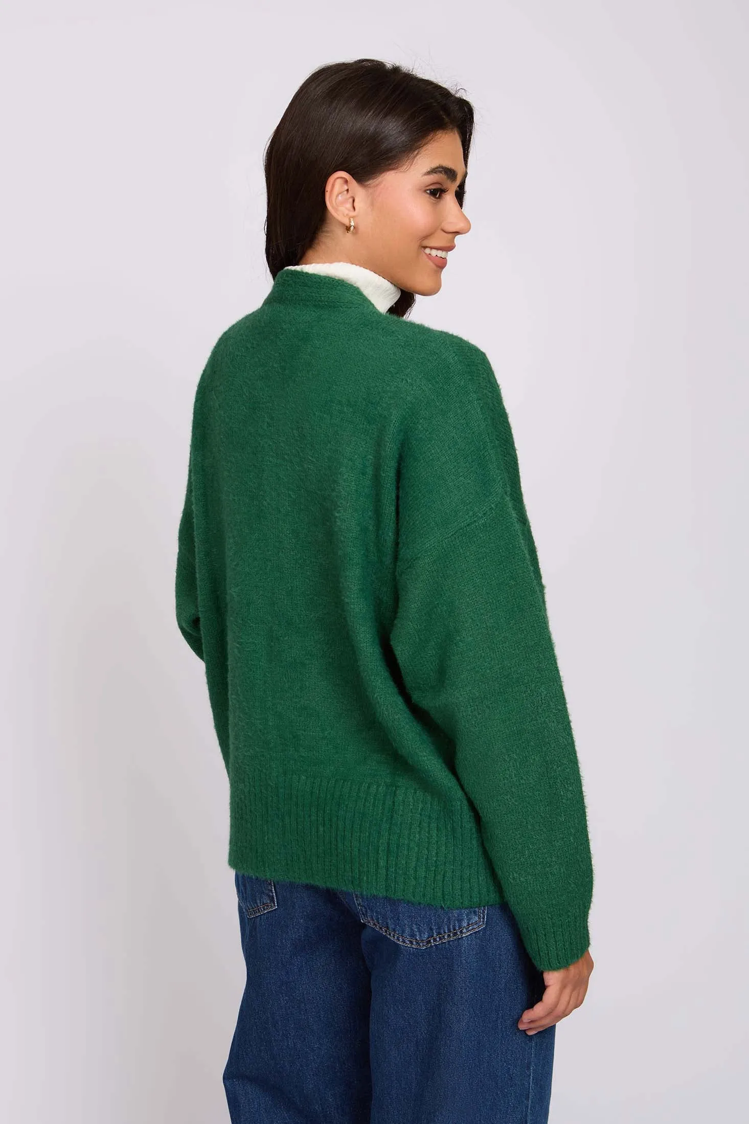 Women Long Loose Cardigan Green