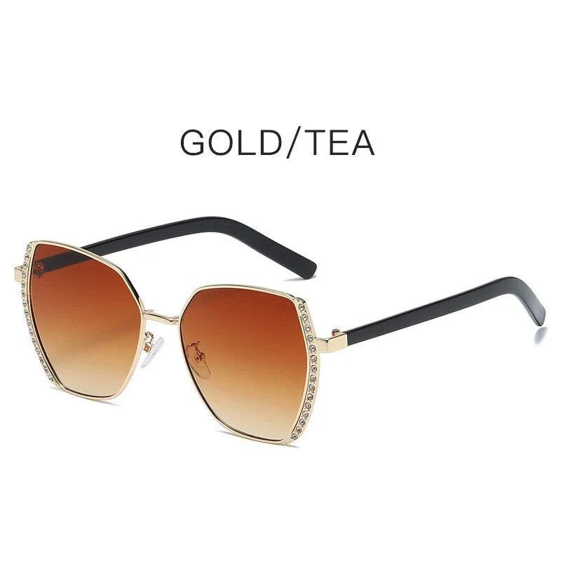 Women Oversized Square Sun Glasses Fashion Imitation Rhinestones Gradient Sunglass
