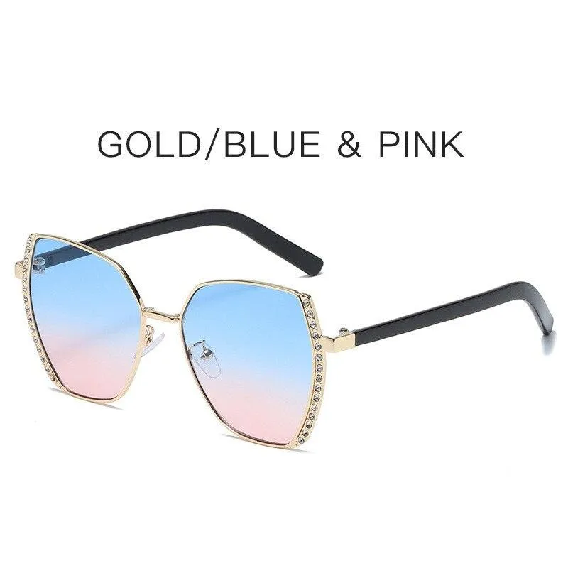 Women Oversized Square Sun Glasses Fashion Imitation Rhinestones Gradient Sunglass