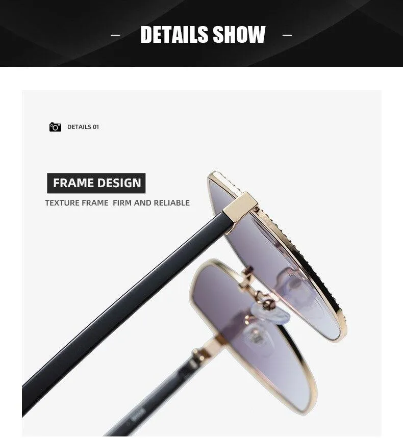 Women Oversized Square Sun Glasses Fashion Imitation Rhinestones Gradient Sunglass