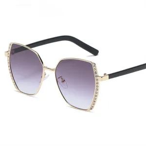 Women Oversized Square Sun Glasses Fashion Imitation Rhinestones Gradient Sunglass
