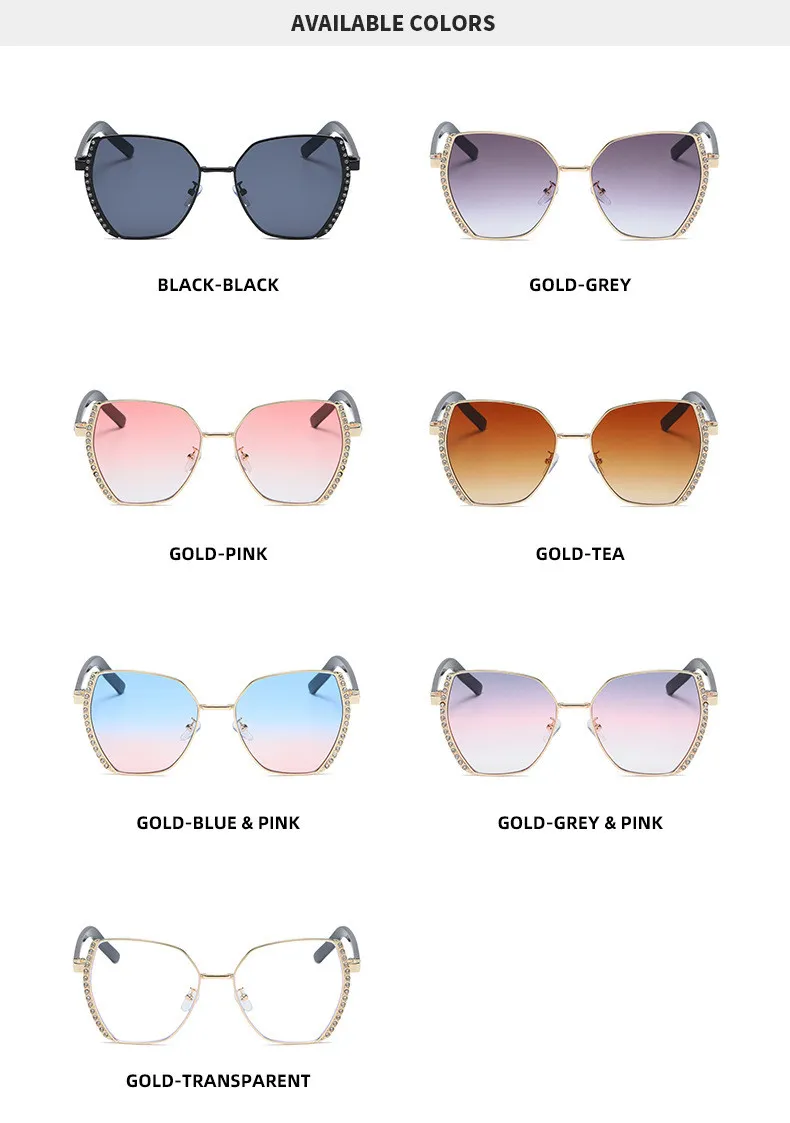 Women Oversized Square Sun Glasses Fashion Imitation Rhinestones Gradient Sunglass