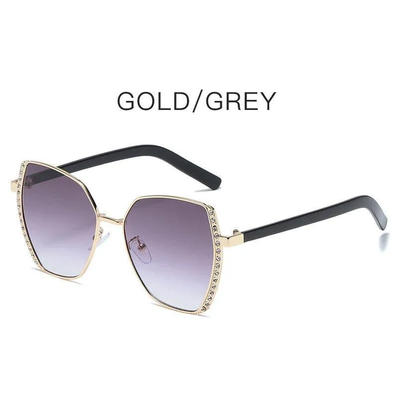 Women Oversized Square Sun Glasses Fashion Imitation Rhinestones Gradient Sunglass