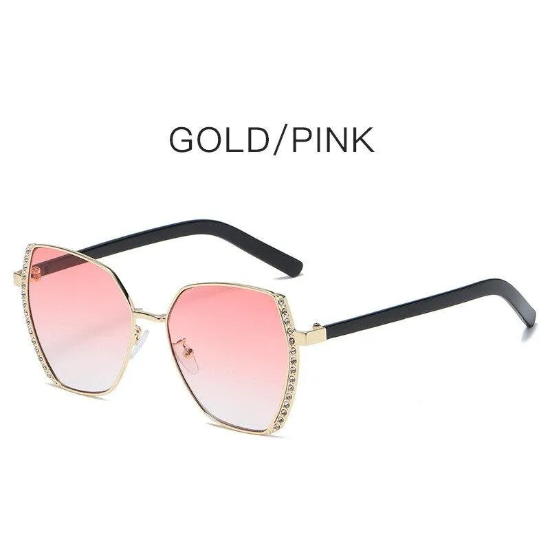Women Oversized Square Sun Glasses Fashion Imitation Rhinestones Gradient Sunglass