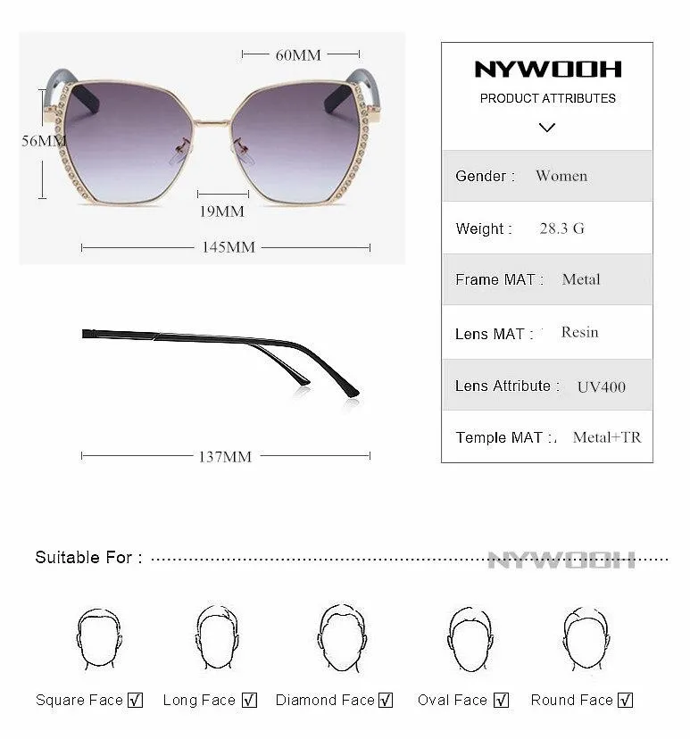 Women Oversized Square Sun Glasses Fashion Imitation Rhinestones Gradient Sunglass