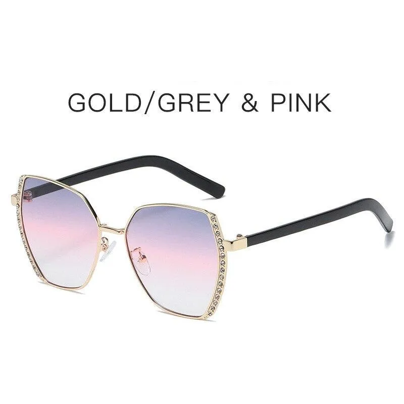 Women Oversized Square Sun Glasses Fashion Imitation Rhinestones Gradient Sunglass