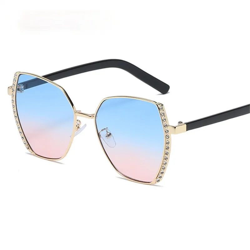 Women Oversized Square Sun Glasses Fashion Imitation Rhinestones Gradient Sunglass