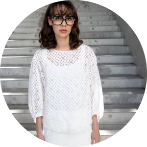 Women's Designer Layered Dot Organza Blouse AKRIS PUNTO, Made in Romania, Sz 6! Retails $695 