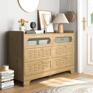 Wood 6 Drawer Dresser Large Double with Wide Drawers Modern Chest of
