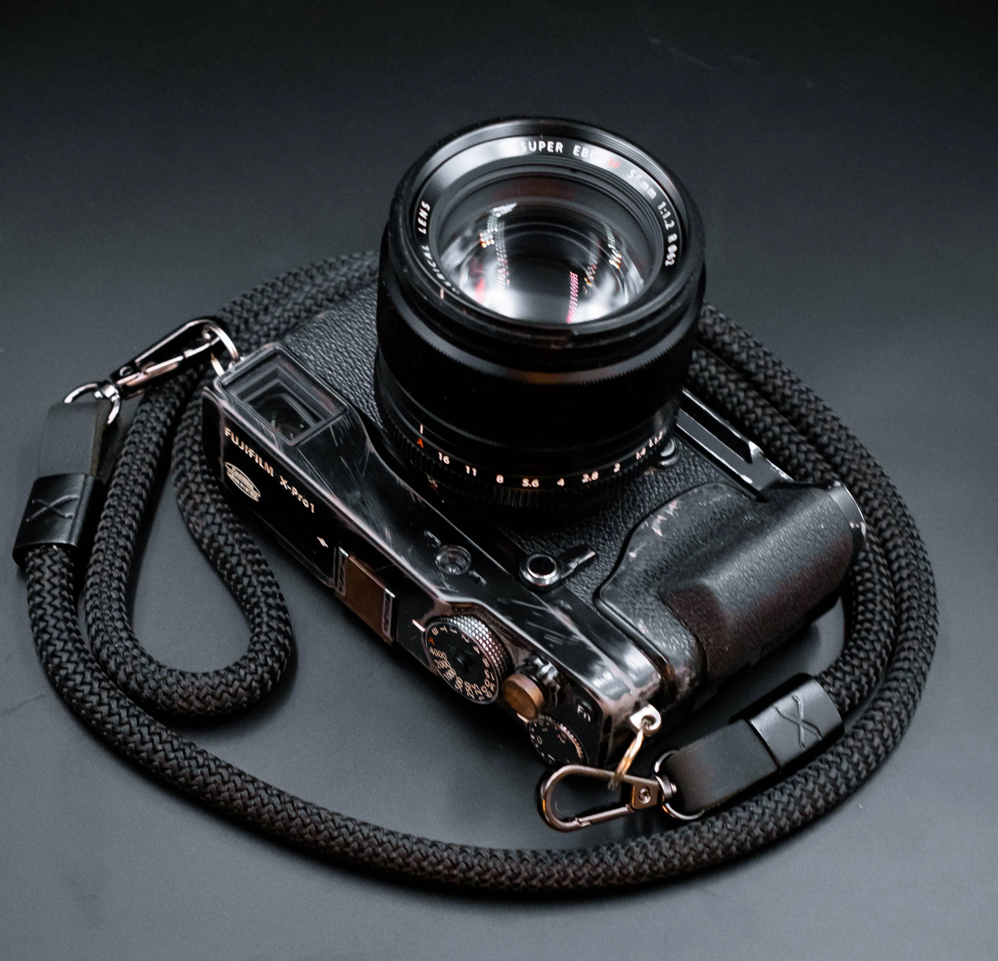 X  Black Strap - Black Leather - Black X -Camera Strap