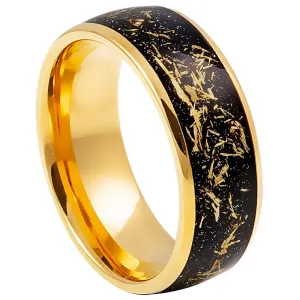 Yellow Gold IP Plated with Imitation Meteorite Inlay - 8mm