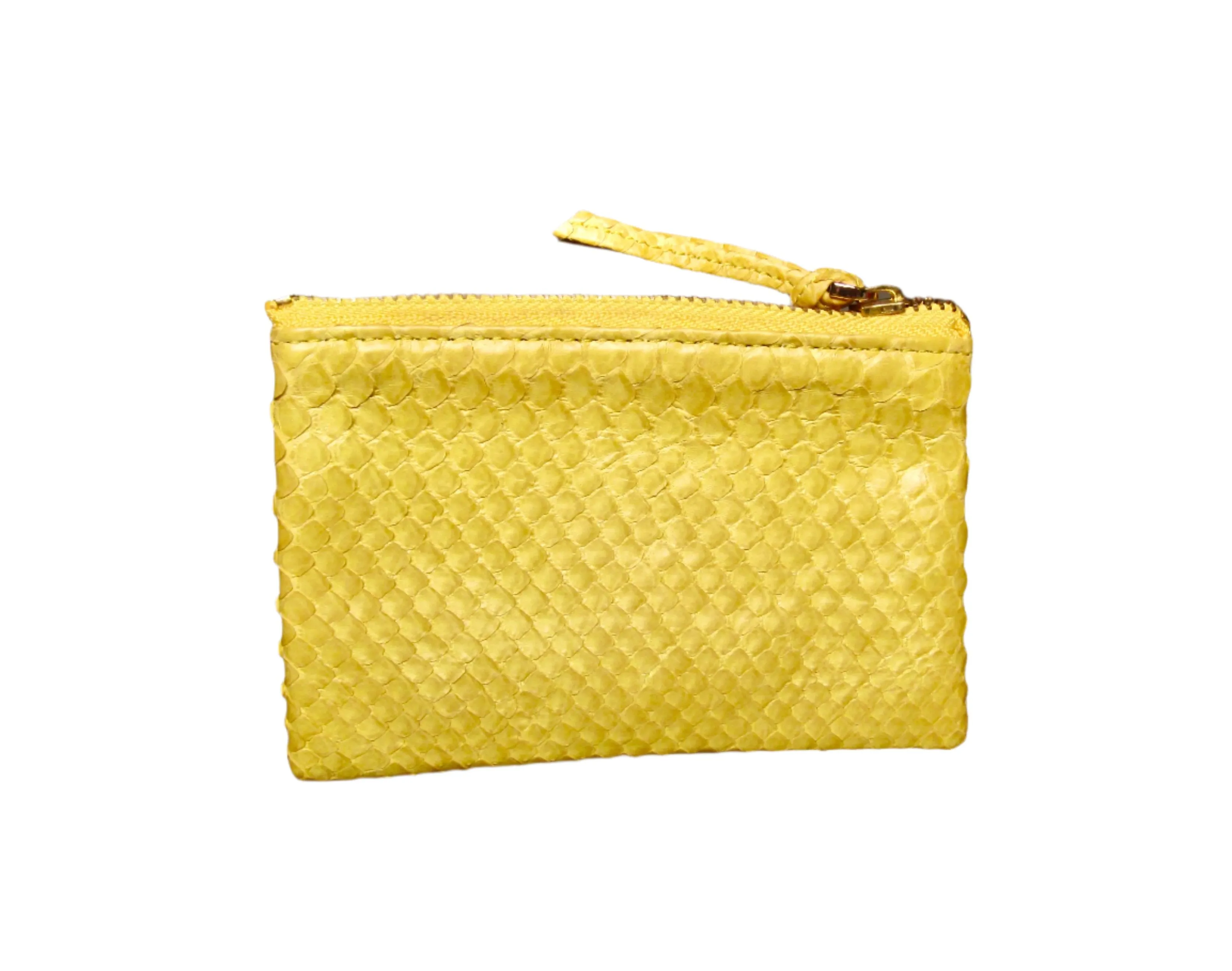 Yellow Python Leather Zip Pouch