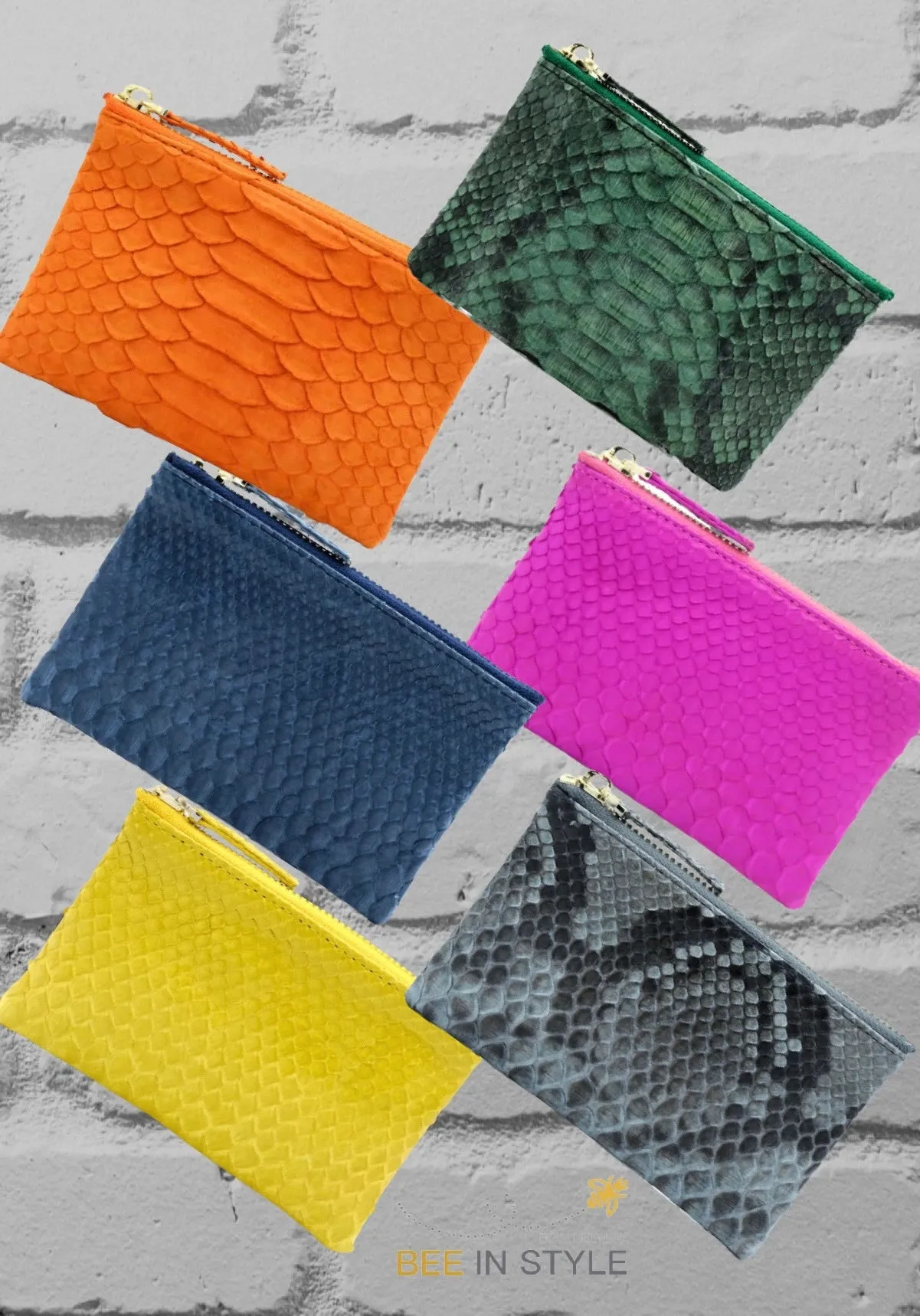 Yellow Python Leather Zip Pouch