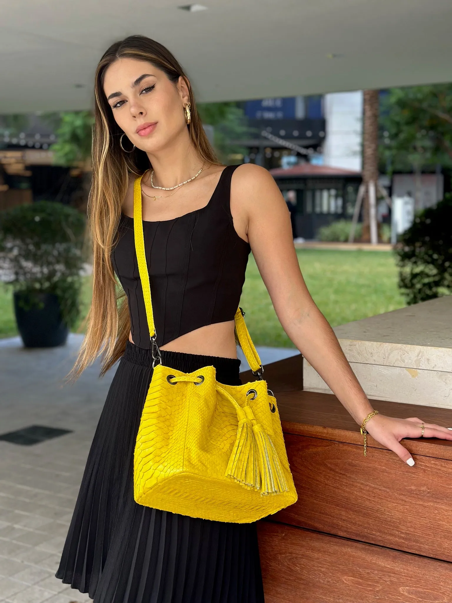 Yellow Stonewashed Bucket Bag