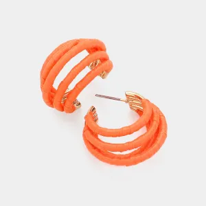 Young Girls Orange Raffia Wrapped Split Hoop Fun Fashion Pageant Earrings | Outfit of Choice |  620829