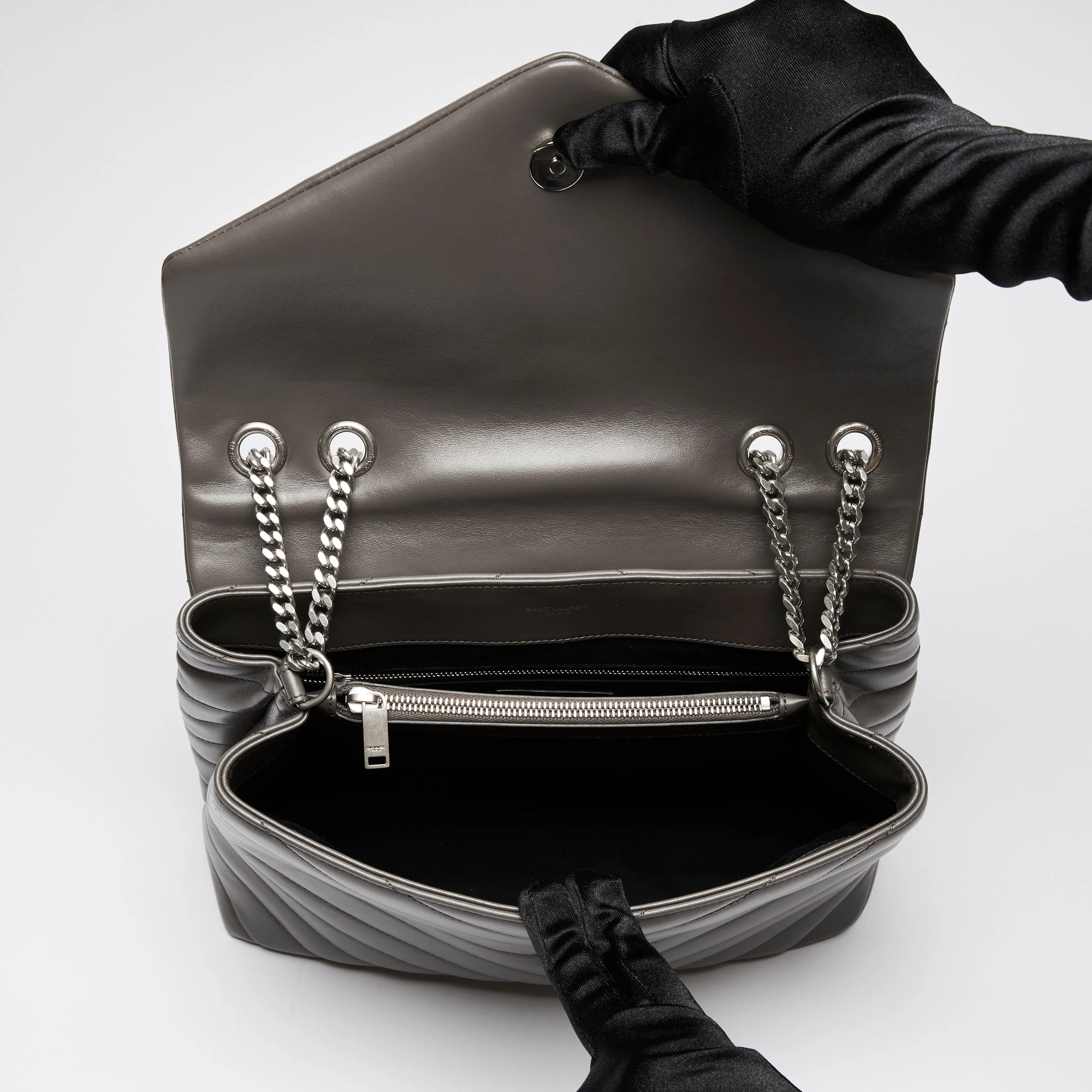 YSL Medium Lou Lou Grey Hand Bag